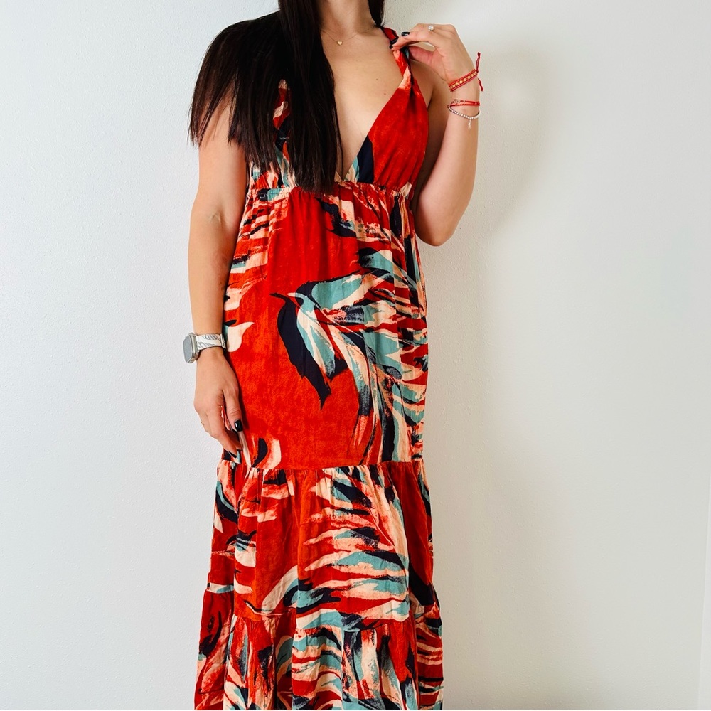 New Anthropologie Open Cross Back Tiered Dress